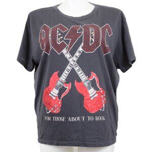 ACDC Women's PLUS 2X For Those About to Rock Red Grey Studded Guitars T-shirt